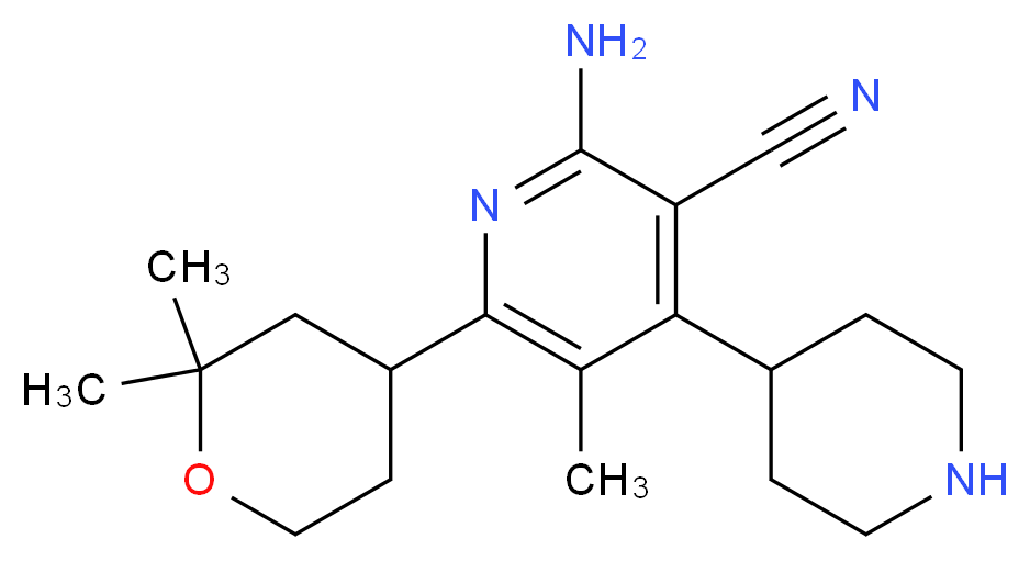 2-amino-6-(2,2-dimethyltetrahydro-2H-pyran-4-yl)-5-methyl-4-piperidin-4-ylnicotinonitrile_分子结构_CAS_)