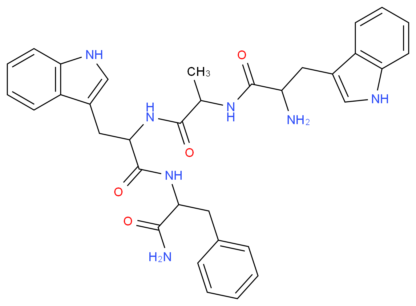 2-amino-N-[1-({1-[(1-carbamoyl-2-phenylethyl)carbamoyl]-2-(1H-indol-3-yl)ethyl}carbamoyl)ethyl]-3-(1H-indol-3-yl)propanamide_分子结构_CAS_104180-25-8