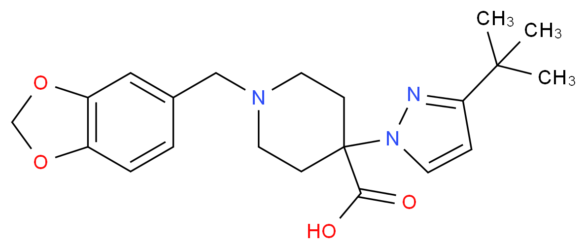 1-(1,3-benzodioxol-5-ylmethyl)-4-(3-tert-butyl-1H-pyrazol-1-yl)piperidine-4-carboxylic acid_分子结构_CAS_)