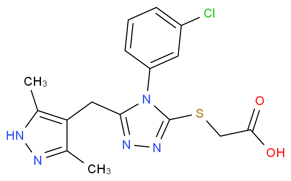 ({4-(3-chlorophenyl)-5-[(3,5-dimethyl-1H-pyrazol-4-yl)methyl]-4H-1,2,4-triazol-3-yl}thio)acetic acid_分子结构_CAS_)