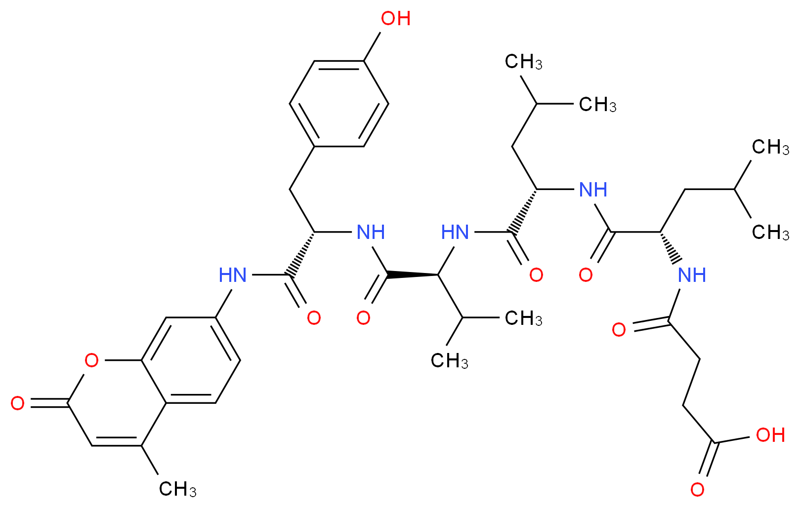 3-{[(1S)-1-{[(1S)-1-{[(1S)-1-{[(1S)-2-(4-hydroxyphenyl)-1-[(4-methyl-2-oxo-2H-chromen-7-yl)carbamoyl]ethyl]carbamoyl}-2-methylpropyl]carbamoyl}-3-methylbutyl]carbamoyl}-3-methylbutyl]carbamoyl}propanoic acid_分子结构_CAS_94367-21-2