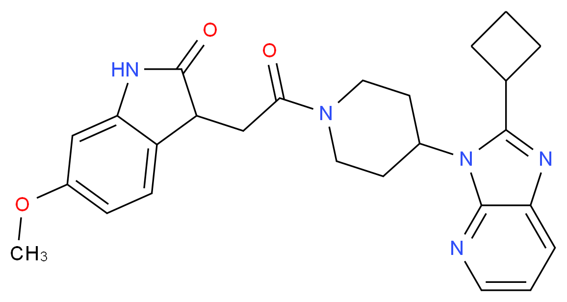 3-{2-[4-(2-cyclobutyl-3H-imidazo[4,5-b]pyridin-3-yl)-1-piperidinyl]-2-oxoethyl}-6-methoxy-1,3-dihydro-2H-indol-2-one_分子结构_CAS_)