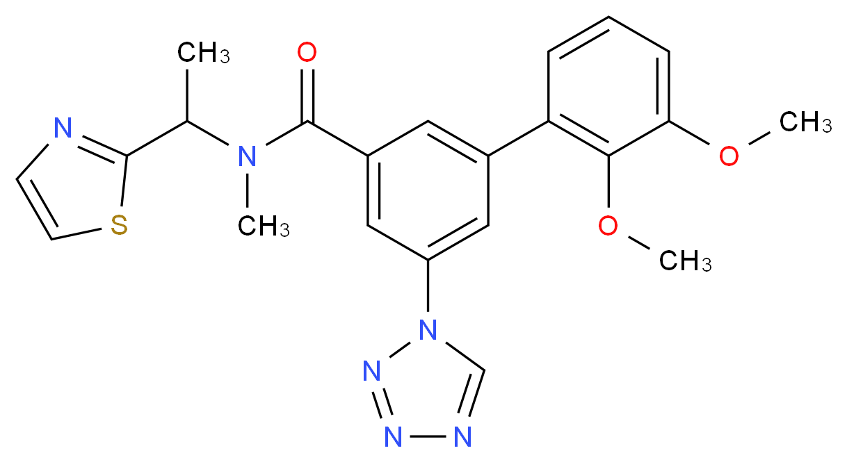 2',3'-dimethoxy-N-methyl-5-(1H-tetrazol-1-yl)-N-[1-(1,3-thiazol-2-yl)ethyl]-3-biphenylcarboxamide_分子结构_CAS_)