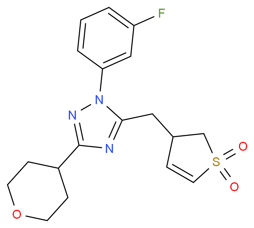 5-[(1,1-dioxido-2,3-dihydro-3-thienyl)methyl]-1-(3-fluorophenyl)-3-(tetrahydro-2H-pyran-4-yl)-1H-1,2,4-triazole_分子结构_CAS_)