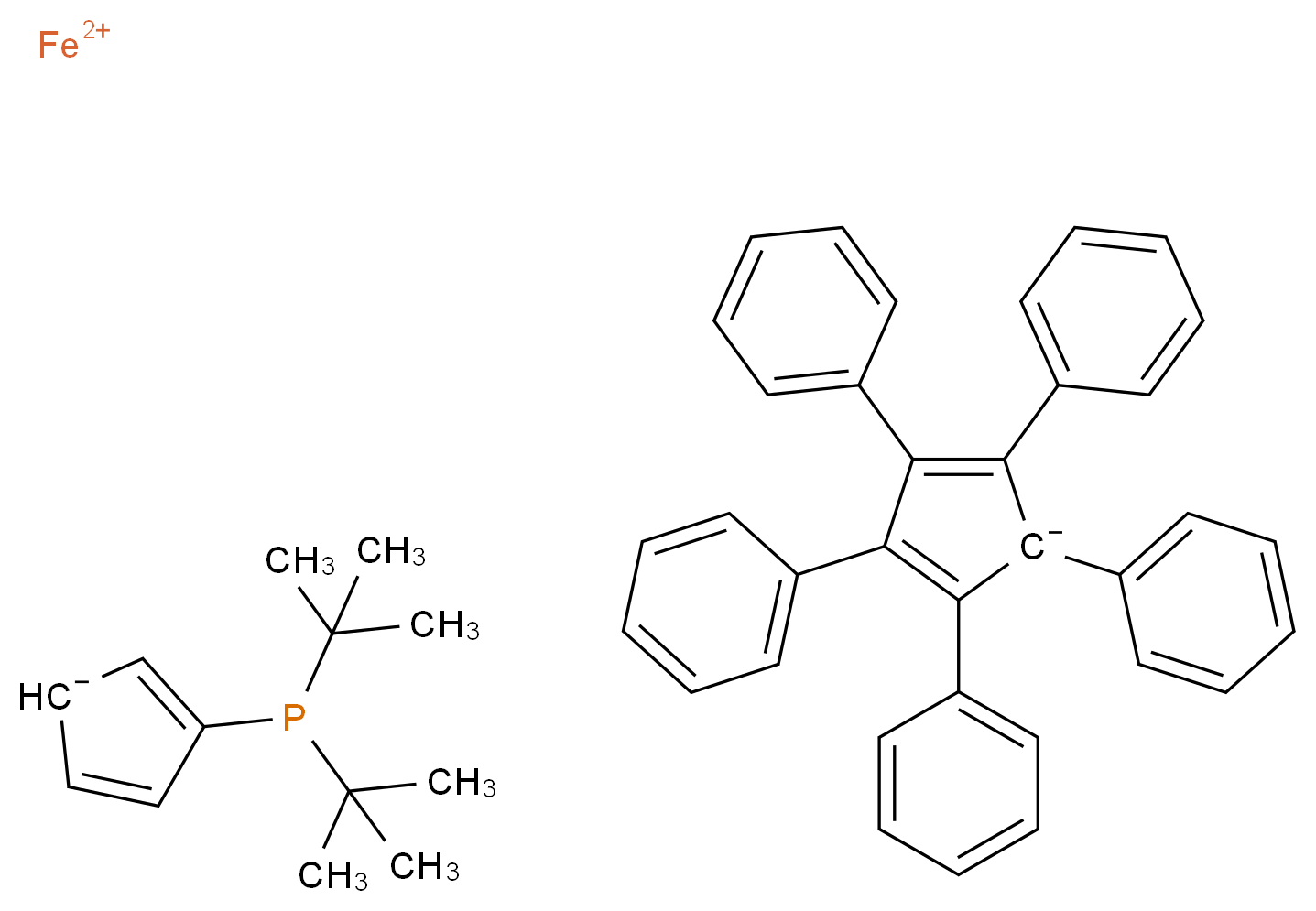 λ<sup>2</sup>-iron(2+) ion 3-(di-tert-butylphosphanyl)cyclopenta-2,4-dien-1-ide pentaphenylcyclopenta-2,4-dien-1-ide_分子结构_CAS_312959-24-3