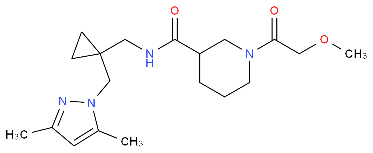 N-({1-[(3,5-dimethyl-1H-pyrazol-1-yl)methyl]cyclopropyl}methyl)-1-(methoxyacetyl)-3-piperidinecarboxamide_分子结构_CAS_)