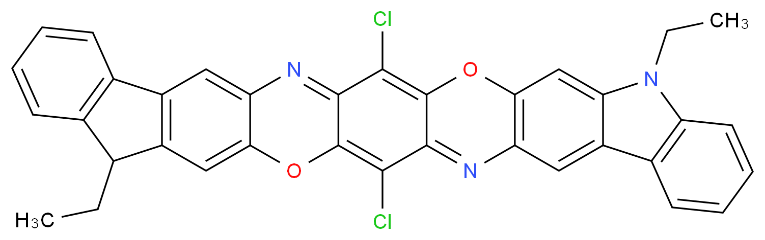 2,20-dichloro-14,32-diethyl-18,36-dioxa-4,14,22-triazanonacyclo[19.15.0.0<sup>3</sup>,<sup>1</sup><sup>9</sup>.0<sup>5</sup>,<sup>1</sup><sup>7</sup>.0<sup>7</sup>,<sup>1</sup><sup>5</sup>.0<sup>8</sup>,<sup>1</sup><sup>3</sup>.0<sup>2</sup><sup>3</sup>,<sup>3</sup><sup>5</sup>.0<sup>2</sup><sup>5</sup>,<sup>3</sup><sup>3</sup>.0<sup>2</sup><sup>6</sup>,<sup>3</sup><sup>1</sup>]hexatriaconta-1,3,5,7(15),8(13),9,11,16,19,21,23,25(33),26(31),27,29,34-hexadecaene_分子结构_CAS_6358-30-1