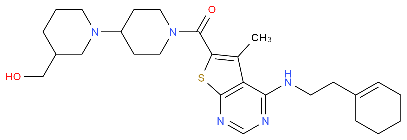 {1'-[(4-{[2-(1-cyclohexen-1-yl)ethyl]amino}-5-methylthieno[2,3-d]pyrimidin-6-yl)carbonyl]-1,4'-bipiperidin-3-yl}methanol_分子结构_CAS_)
