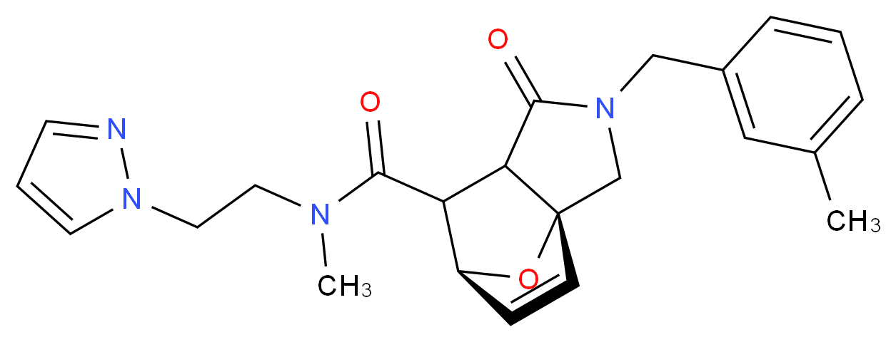 (3aR*,6S*)-N-methyl-2-(3-methylbenzyl)-1-oxo-N-[2-(1H-pyrazol-1-yl)ethyl]-1,2,3,6,7,7a-hexahydro-3a,6-epoxyisoindole-7-carboxamide_分子结构_CAS_)