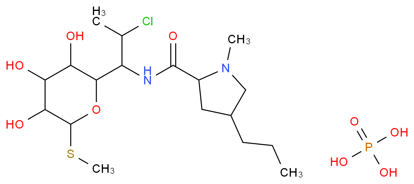 N-{2-chloro-1-[3,4,5-trihydroxy-6-(methylsulfanyl)oxan-2-yl]propyl}-1-methyl-4-propylpyrrolidine-2-carboxamide; phosphoric acid_分子结构_CAS_24729-96-2