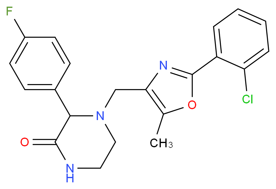 4-{[2-(2-chlorophenyl)-5-methyl-1,3-oxazol-4-yl]methyl}-3-(4-fluorophenyl)-2-piperazinone_分子结构_CAS_)