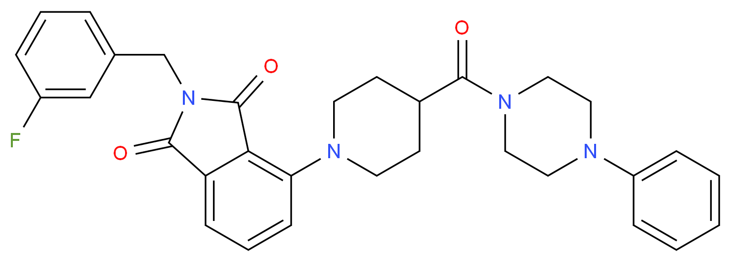 2-(3-fluorobenzyl)-4-{4-[(4-phenyl-1-piperazinyl)carbonyl]-1-piperidinyl}-1H-isoindole-1,3(2H)-dione_分子结构_CAS_)
