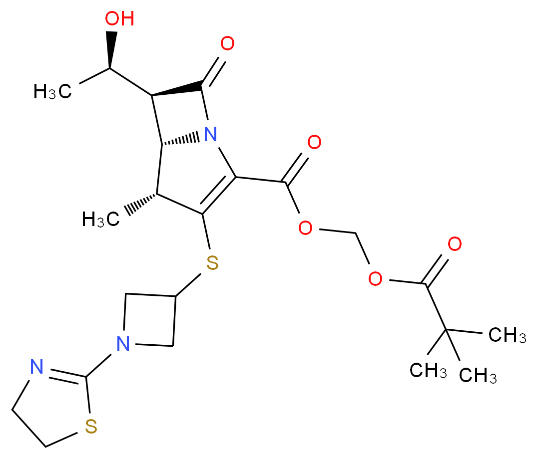 [(4R,5S,6S)-3-{[1-(4,5-dihydro-1,3-thiazol-2-yl)azetidin-3-yl]sulfanyl}-6-[(1R)-1-hydroxyethyl]-4-methyl-7-oxo-1-azabicyclo[3.2.0]hept-2-ene-2-carbonyloxy]methyl 2,2-dimethylpropanoate_分子结构_CAS_161715-24-8