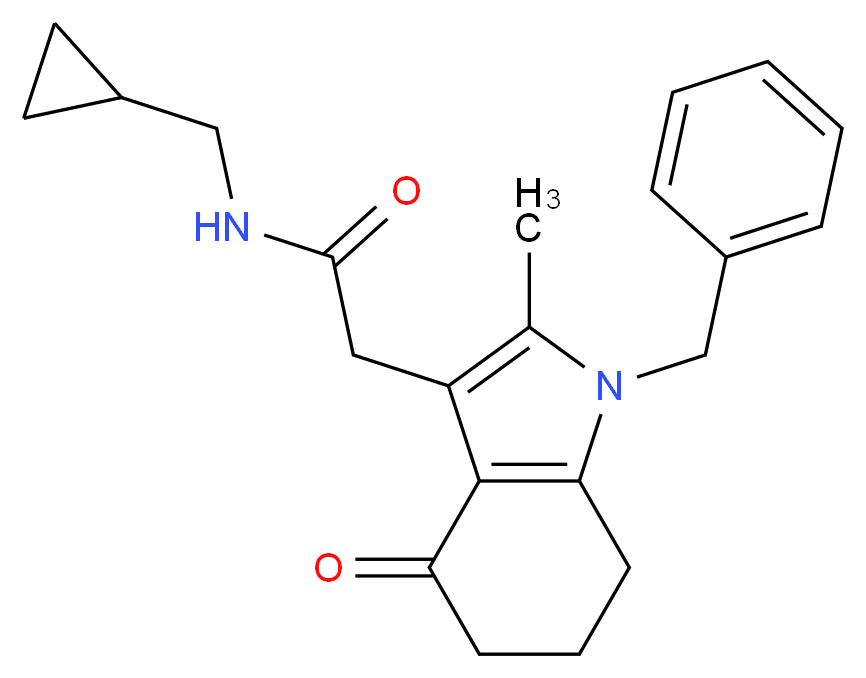 2-(1-benzyl-2-methyl-4-oxo-4,5,6,7-tetrahydro-1H-indol-3-yl)-N-(cyclopropylmethyl)acetamide_分子结构_CAS_)