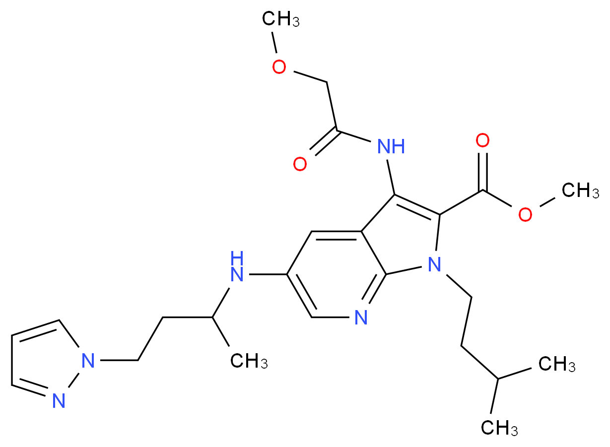 methyl 3-[(methoxyacetyl)amino]-1-(3-methylbutyl)-5-{[1-methyl-3-(1H-pyrazol-1-yl)propyl]amino}-1H-pyrrolo[2,3-b]pyridine-2-carboxylate_分子结构_CAS_)