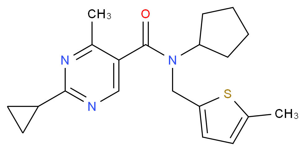 N-cyclopentyl-2-cyclopropyl-4-methyl-N-[(5-methyl-2-thienyl)methyl]pyrimidine-5-carboxamide_分子结构_CAS_)