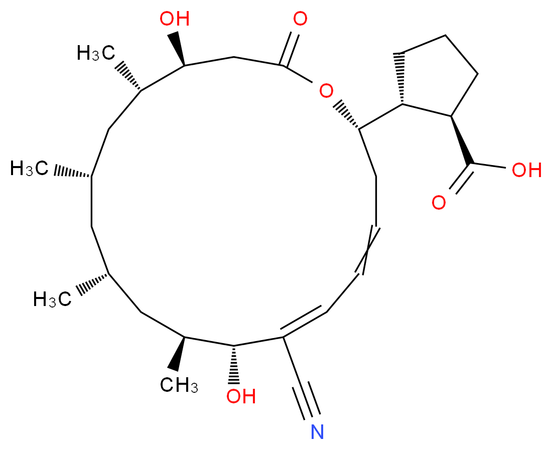 (1R,2R)-2-[(2S,8R,9S,11R,13S,15S,16S)-7-cyano-8,16-dihydroxy-9,11,13,15-tetramethyl-18-oxo-1-oxacyclooctadeca-4,6-dien-2-yl]cyclopentane-1-carboxylic acid_分子结构_CAS_7184-60-3