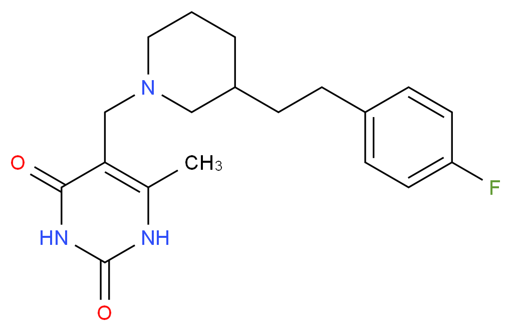5-({3-[2-(4-fluorophenyl)ethyl]-1-piperidinyl}methyl)-6-methyl-2,4(1H,3H)-pyrimidinedione_分子结构_CAS_)