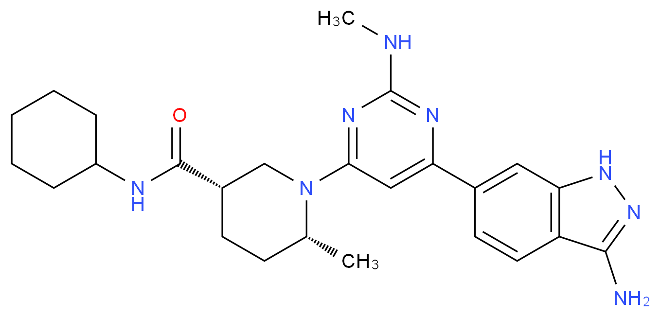 (3S,6R)-1-[6-(3-amino-1H-indazol-6-yl)-2-(methylamino)pyrimidin-4-yl]-N-cyclohexyl-6-methylpiperidine-3-carboxamide_分子结构_CAS_1227911-45-6