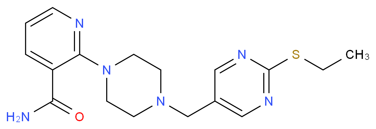 2-(4-{[2-(ethylthio)pyrimidin-5-yl]methyl}piperazin-1-yl)nicotinamide_分子结构_CAS_)