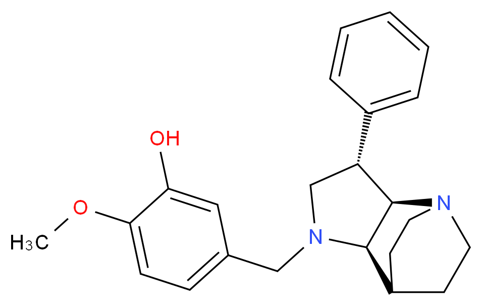 2-methoxy-5-{[(2R*,3S*,6R*)-3-phenyl-1,5-diazatricyclo[5.2.2.0~2,6~]undec-5-yl]methyl}phenol_分子结构_CAS_)