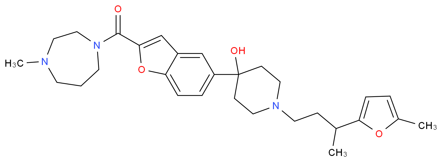 4-{2-[(4-methyl-1,4-diazepan-1-yl)carbonyl]-1-benzofuran-5-yl}-1-[3-(5-methyl-2-furyl)butyl]-4-piperidinol_分子结构_CAS_)