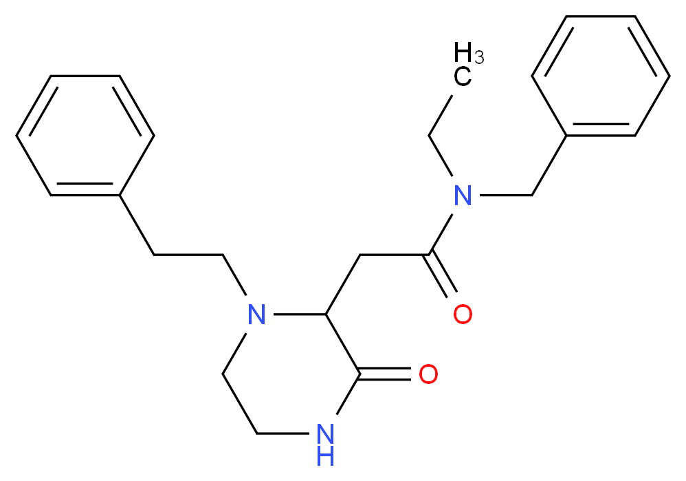 N-benzyl-N-ethyl-2-[3-oxo-1-(2-phenylethyl)-2-piperazinyl]acetamide_分子结构_CAS_)