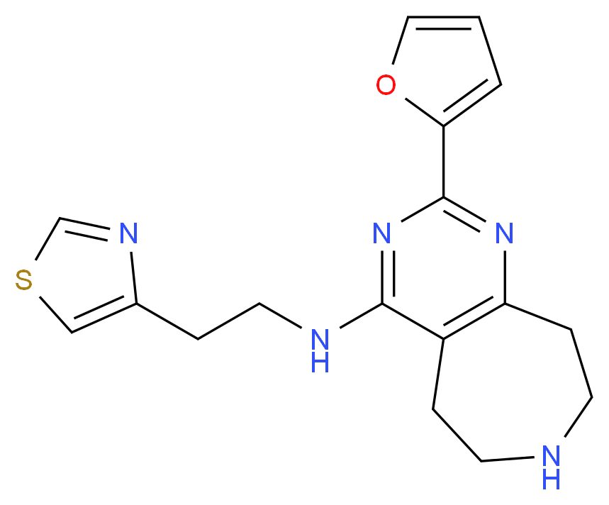 2-(2-furyl)-N-[2-(1,3-thiazol-4-yl)ethyl]-6,7,8,9-tetrahydro-5H-pyrimido[4,5-d]azepin-4-amine_分子结构_CAS_)