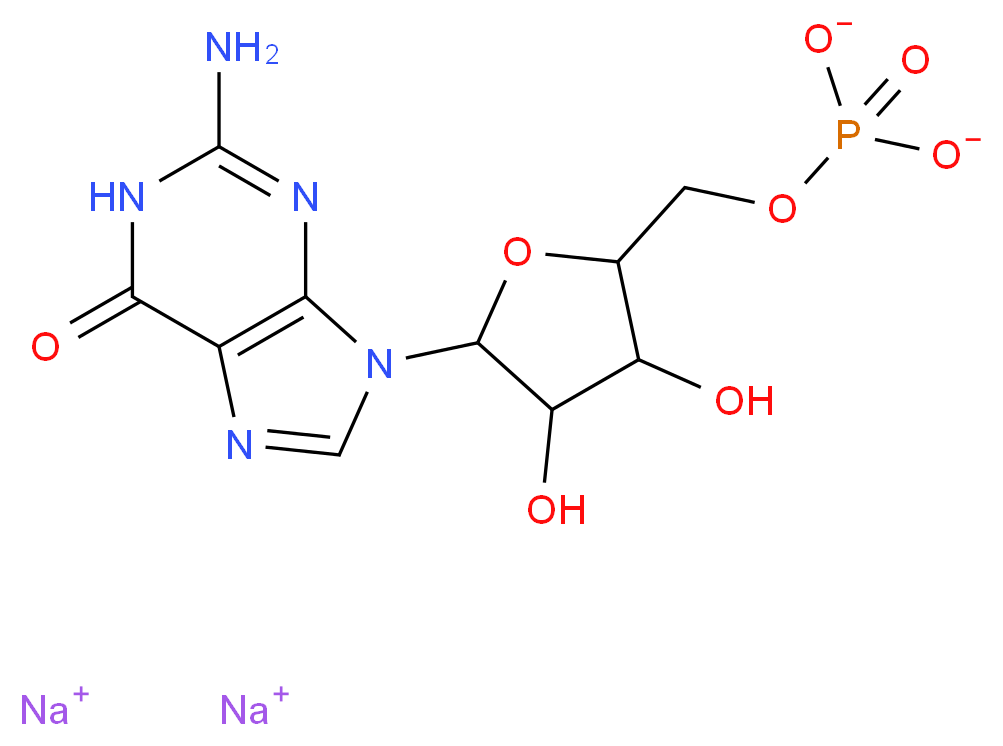 disodium [5-(2-amino-6-oxo-6,9-dihydro-1H-purin-9-yl)-3,4-dihydroxyoxolan-2-yl]methyl phosphate_分子结构_CAS_5550-12-9
