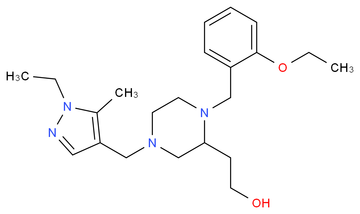 2-{1-(2-ethoxybenzyl)-4-[(1-ethyl-5-methyl-1H-pyrazol-4-yl)methyl]-2-piperazinyl}ethanol_分子结构_CAS_)