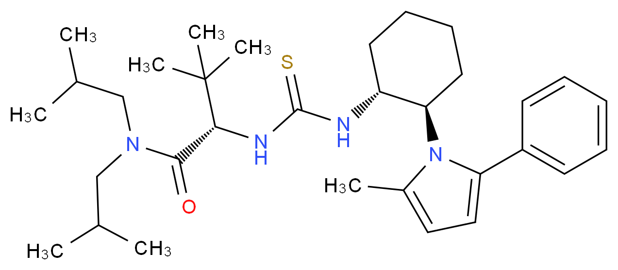 (2S)-3,3-二甲基-2-[[(1R,2R)-2-(2-甲基-5-苯基-1-吡咯基)环己基]硫脲基]-N,N-双(2-异丁基)丁酰胺_分子结构_CAS_764650-97-7)