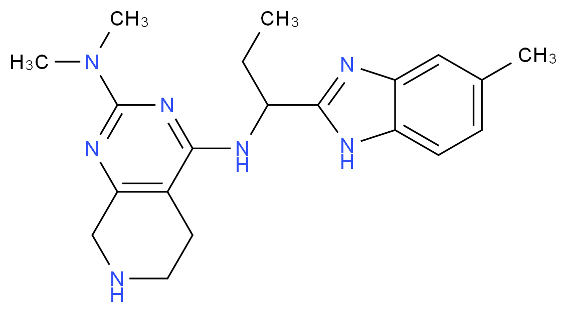 N~2~,N~2~-dimethyl-N~4~-[1-(5-methyl-1H-benzimidazol-2-yl)propyl]-5,6,7,8-tetrahydropyrido[3,4-d]pyrimidine-2,4-diamine_分子结构_CAS_)