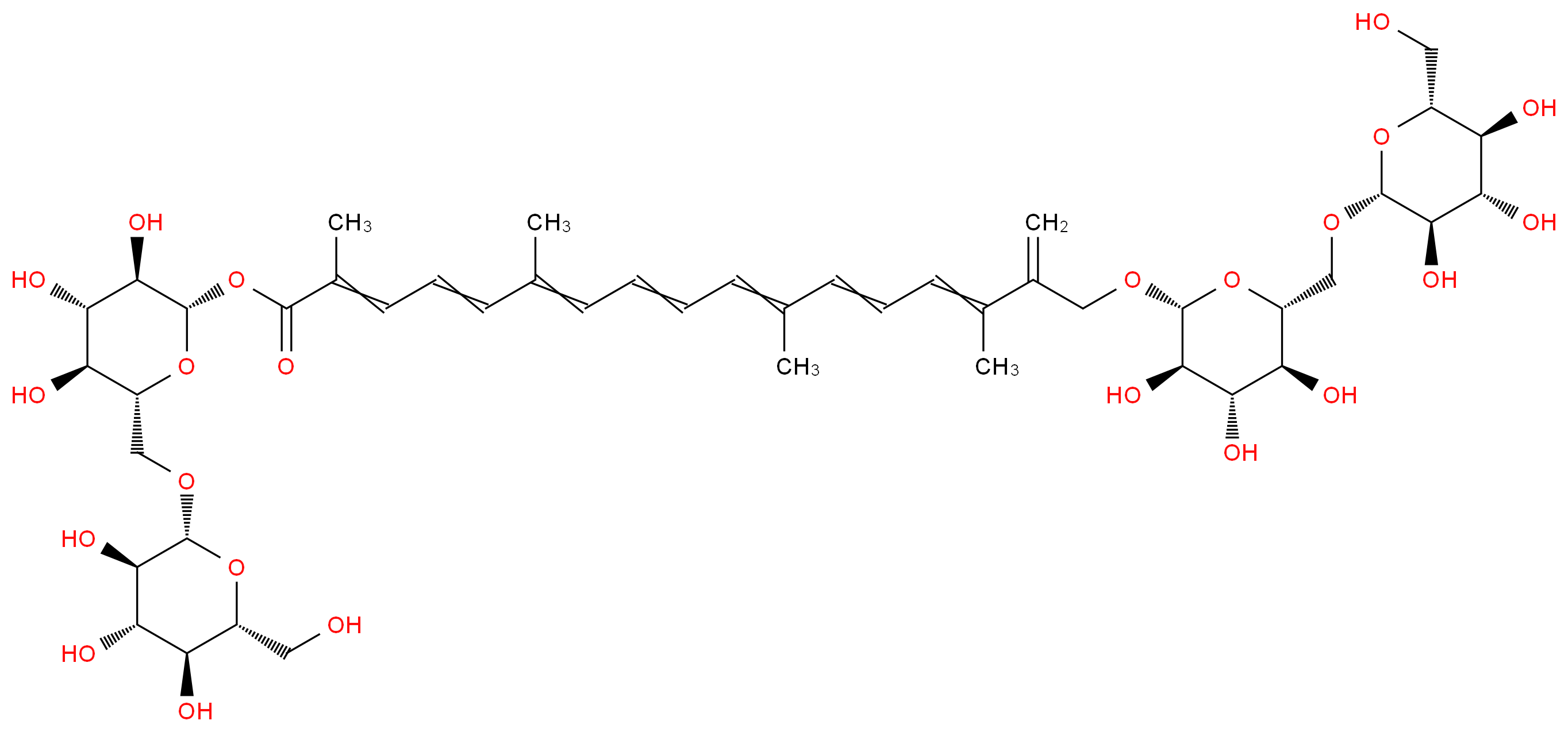 (2S,3R,4S,5S,6R)-3,4,5-trihydroxy-6-({[(2R,3R,4S,5S,6R)-3,4,5-trihydroxy-6-(hydroxymethyl)oxan-2-yl]oxy}methyl)oxan-2-yl 2,6,11,15-tetramethyl-16-({[(2R,3R,4S,5S,6R)-3,4,5-trihydroxy-6-({[(2R,3R,4S,5S,6R)-3,4,5-trihydroxy-6-(hydroxymethyl)oxan-2-yl]oxy}methyl)oxan-2-yl]oxy}methyl)heptadeca-2,4,6,8,10,12,14,16-octaenoate_分子结构_CAS_42553-65-1