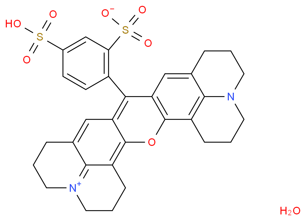 16-(4-sulfo-2-sulfonatophenyl)-3-oxa-9λ<sup>5</sup>,23-diazaheptacyclo[17.7.1.1<sup>5</sup>,<sup>9</sup>.0<sup>2</sup>,<sup>1</sup><sup>7</sup>.0<sup>4</sup>,<sup>1</sup><sup>5</sup>.0<sup>2</sup><sup>3</sup>,<sup>2</sup><sup>7</sup>.0<sup>1</sup><sup>3</sup>,<sup>2</sup><sup>8</sup>]octacosa-1(27),2(17),4,9(28),13,15,18-heptaen-9-ylium hydrate_分子结构_CAS_123333-78-8