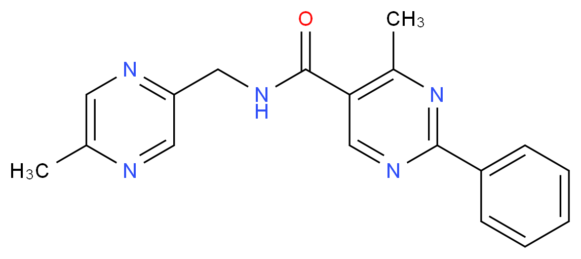 4-methyl-N-[(5-methylpyrazin-2-yl)methyl]-2-phenylpyrimidine-5-carboxamide_分子结构_CAS_)