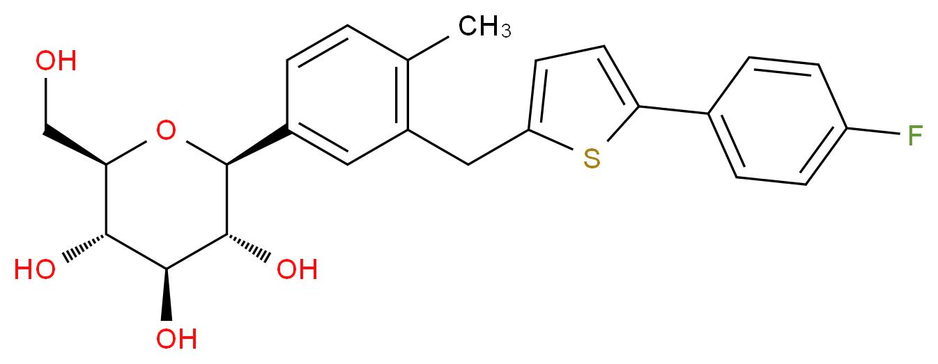 (2S,3R,4R,5S,6R)-2-(3-{[5-(4-fluorophenyl)thiophen-2-yl]methyl}-4-methylphenyl)-6-(hydroxymethyl)oxane-3,4,5-triol_分子结构_CAS_842133-18-0