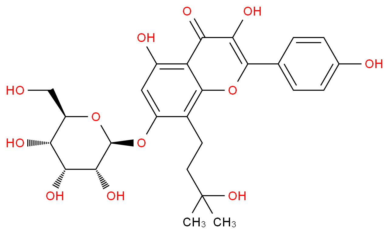 3,5-dihydroxy-8-(3-hydroxy-3-methylbutyl)-2-(4-hydroxyphenyl)-7-{[(2S,3R,4R,5S,6R)-3,4,5-trihydroxy-6-(hydroxymethyl)oxan-2-yl]oxy}-4H-chromen-4-one_分子结构_CAS_641-94-1