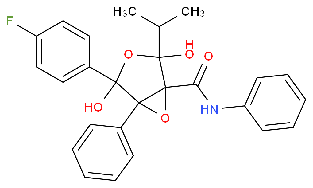 4-(4-fluorophenyl)-2,4-dihydroxy-N,5-diphenyl-2-(propan-2-yl)-3,6-dioxabicyclo[3.1.0]hexane-1-carboxamide_分子结构_CAS_873950-19-7