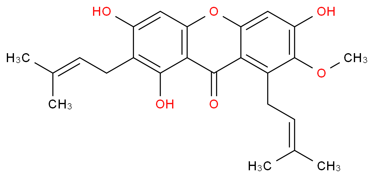 1,3,6-trihydroxy-7-methoxy-2,8-bis(3-methylbut-2-en-1-yl)-9H-xanthen-9-one_分子结构_CAS_6147-11-1