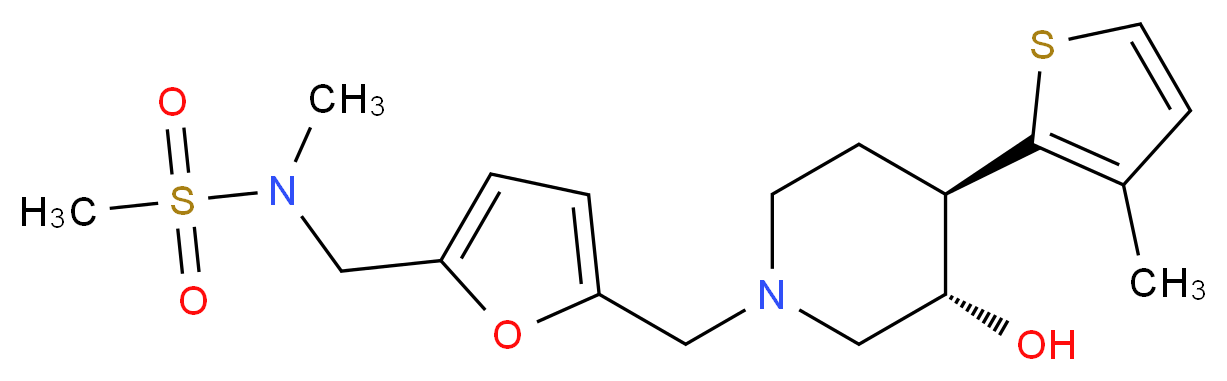 N-[(5-{[(3S*,4R*)-3-hydroxy-4-(3-methyl-2-thienyl)piperidin-1-yl]methyl}-2-furyl)methyl]-N-methylmethanesulfonamide_分子结构_CAS_)