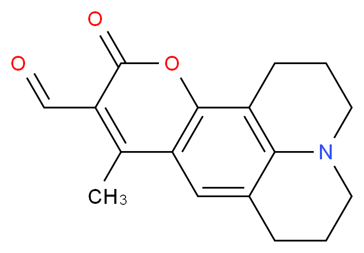 8-Methyl-10-oxo-2,3,5,6-tetrahydro-1H,4H,10H-11-oxa-3a-aza-benzo[de]anthracene-9-carbaldehyde_分子结构_CAS_)