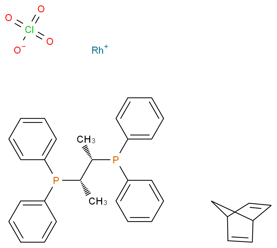 λ<sup>1</sup>-rhodium(1+) ion [(2S,3S)-3-(diphenylphosphanyl)butan-2-yl]diphenylphosphane bicyclo[2.2.1]hepta-2,5-diene perchlorate_分子结构_CAS_65012-74-0