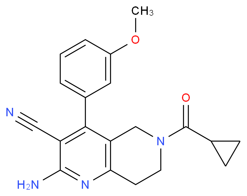 2-amino-6-(cyclopropylcarbonyl)-4-(3-methoxyphenyl)-5,6,7,8-tetrahydro-1,6-naphthyridine-3-carbonitrile_分子结构_CAS_)