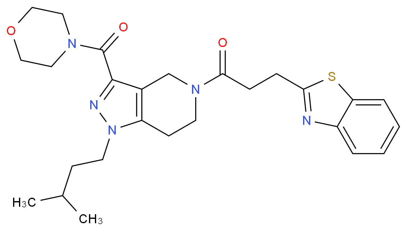 5-[3-(1,3-benzothiazol-2-yl)propanoyl]-1-(3-methylbutyl)-3-(4-morpholinylcarbonyl)-4,5,6,7-tetrahydro-1H-pyrazolo[4,3-c]pyridine_分子结构_CAS_)