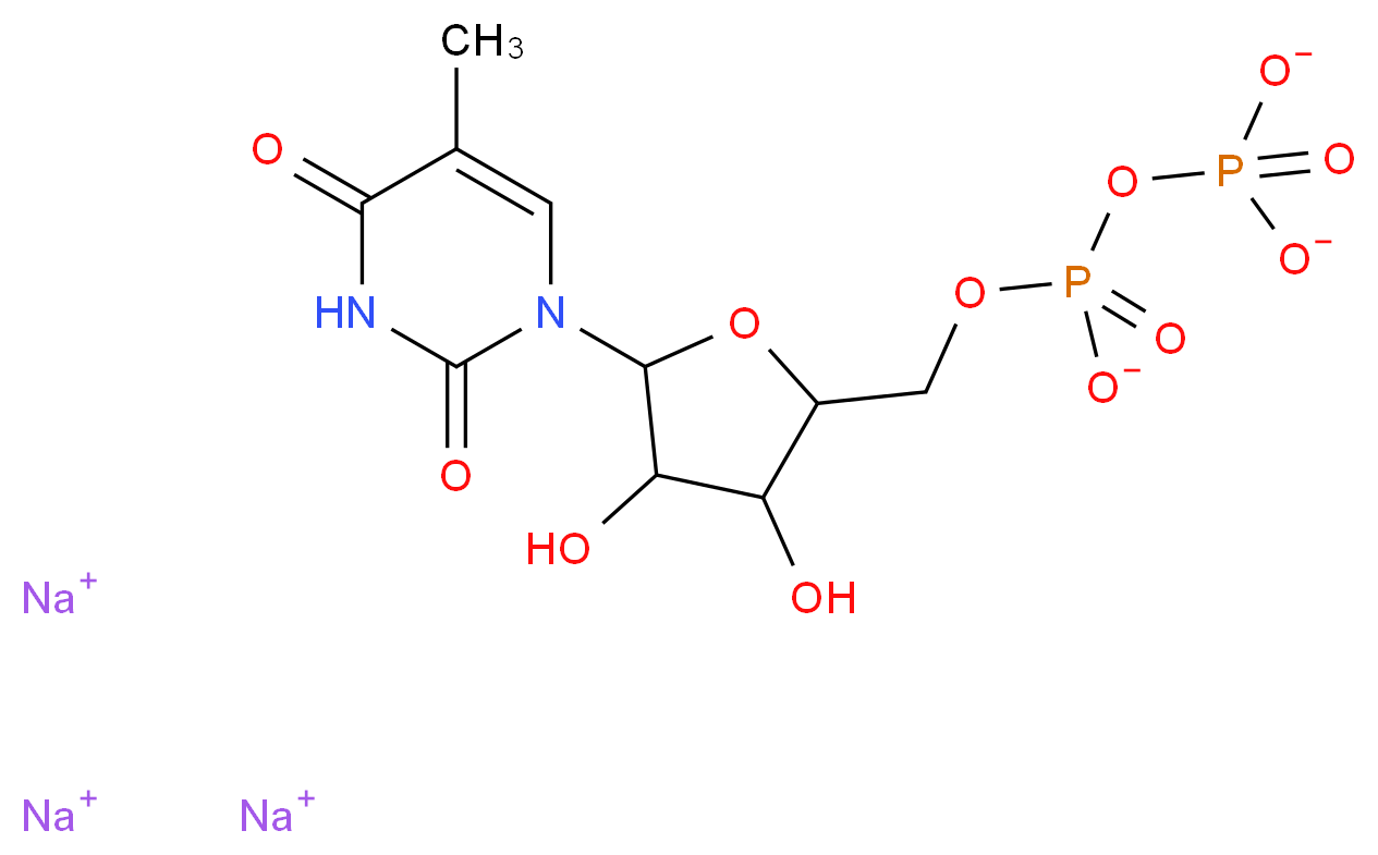 trisodium [3,4-dihydroxy-5-(5-methyl-2,4-dioxo-1,2,3,4-tetrahydropyrimidin-1-yl)oxolan-2-yl]methyl (phosphonatooxy)phosphonate_分子结构_CAS_108322-12-9