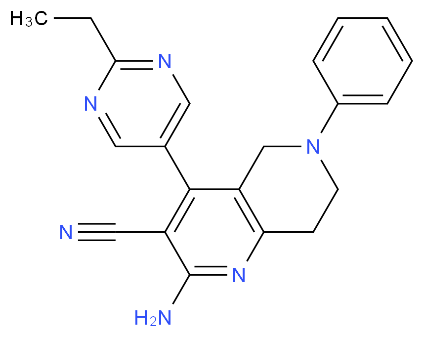 2-amino-4-(2-ethylpyrimidin-5-yl)-6-phenyl-5,6,7,8-tetrahydro-1,6-naphthyridine-3-carbonitrile_分子结构_CAS_)