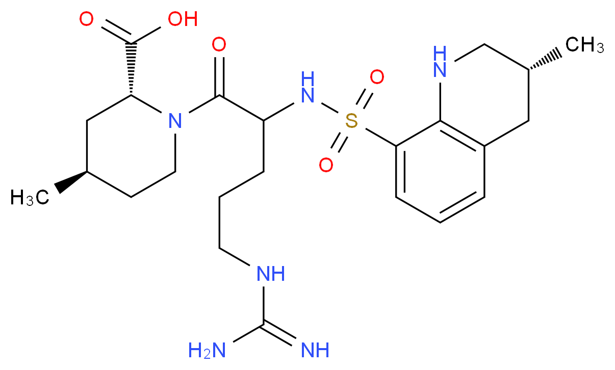 (2R,4R)-1-{5-carbamimidamido-2-[(3R)-3-methyl-1,2,3,4-tetrahydroquinoline-8-sulfonamido]pentanoyl}-4-methylpiperidine-2-carboxylic acid_分子结构_CAS_121785-71-5