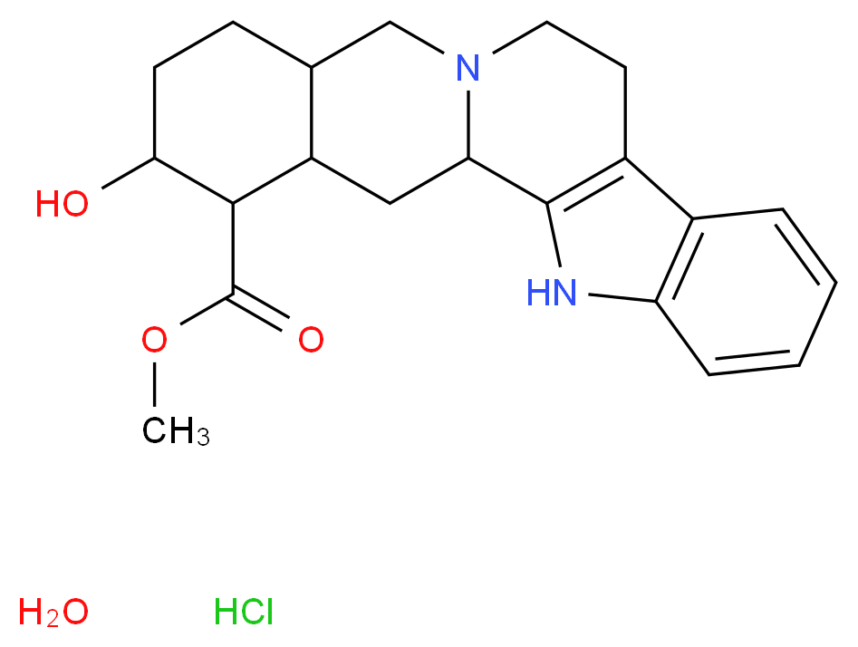 hydrate methyl 18-hydroxy-3,13-diazapentacyclo[11.8.0.0^{2,10}.0^{4,9}.0^{15,20}]henicosa-2(10),4,6,8-tetraene-19-carboxylate hydrochloride_分子结构_CAS_483-10-3