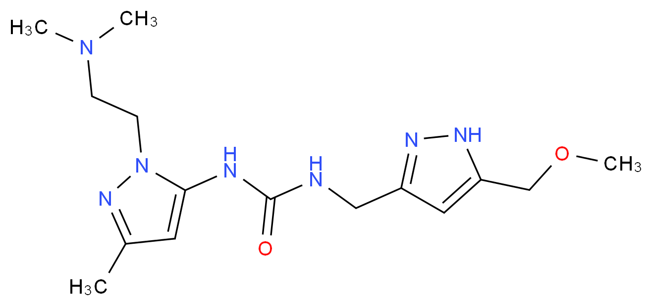 N-{1-[2-(dimethylamino)ethyl]-3-methyl-1H-pyrazol-5-yl}-N'-{[5-(methoxymethyl)-1H-pyrazol-3-yl]methyl}urea_分子结构_CAS_)