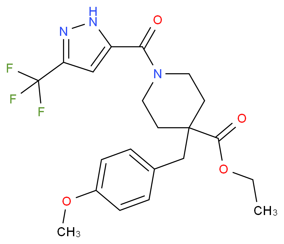 ethyl 4-(4-methoxybenzyl)-1-{[3-(trifluoromethyl)-1H-pyrazol-5-yl]carbonyl}-4-piperidinecarboxylate_分子结构_CAS_)